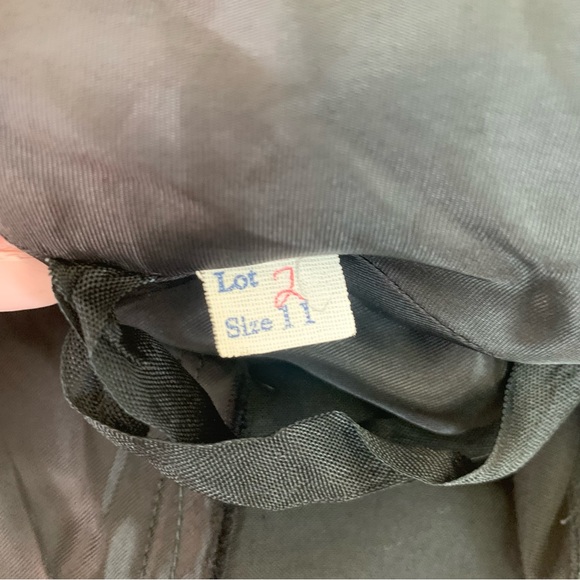 Vintage 60s Black Crepe Dress Cold Shoulder Bishop Sleeve Rhinestone Buttons - Picture 13 of 16